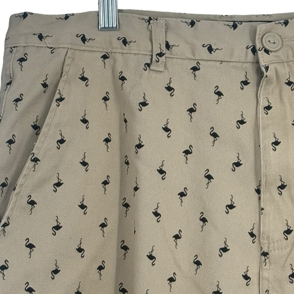 Twill Tan Men’s Shorts with Flamingos - Picture 1 of 8